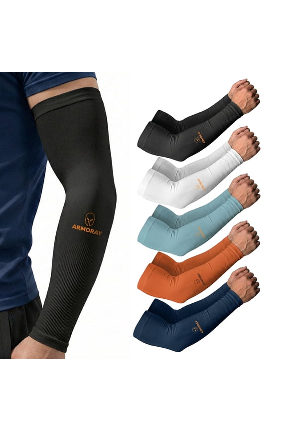 Arm Sleeves for Men Women Basketball Golf Running Football Cycling BLACK+WHITE+AQUA+ORANGE+NAVY (5 Pairs)