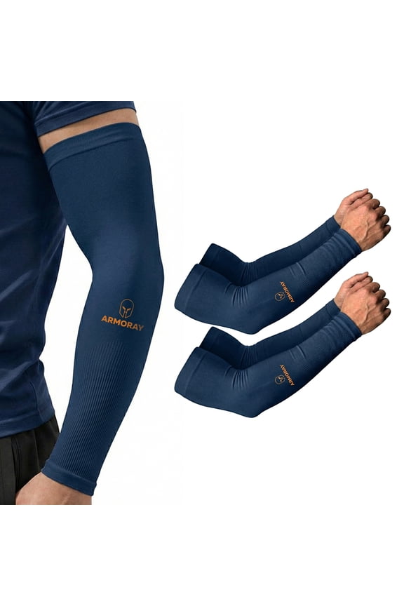 Arm Sleeves for Men Women Basketball Golf Running Football Cycling NAVY BLUE (2 Pairs)
