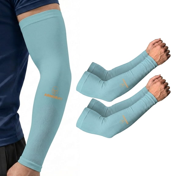 ARMORAY Arm Sleeves for Men or Women Basketball Golf Running Football Cycling (2 Pair Aqua Blue)