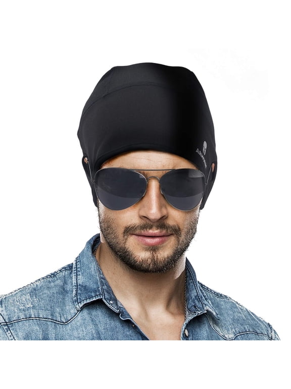 Black Skull Cap Helmet Liner for Men - Cold Weather Beanie with Thermal Lining - Winter Hat with Glasses Holes for Comfort - Outdoor Sports - Ages Between 15 to 65