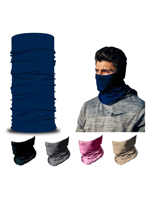 Neck Gaiter Face Cover, UV Protection Bandana, Washable Scarf for Fishing, Motorcycle Riding, Outdoor Activities, 4-Pack, Navy, One Size