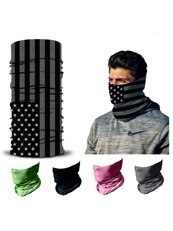 Neck Gaiter Face Mask - 4 Pack Reusable UV & Dust Protection Cloth for Men, Women & Kids (USA Edition)