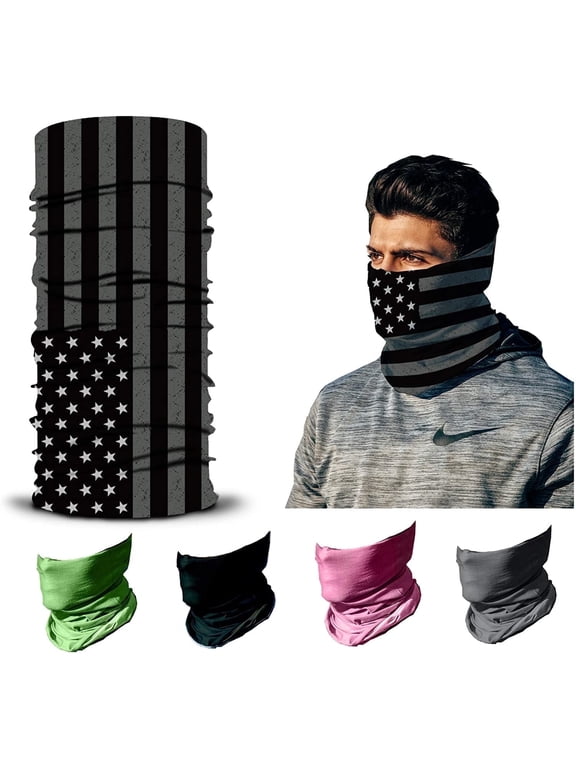 Face Mask, Neck Gaiter, 12-in-1 Headband Scarf, Balaclava, Bandana, Sweatband for Fishing, Hiking, Running & Outdoor Sports, Dustproof & Sun Protection USA Black&White