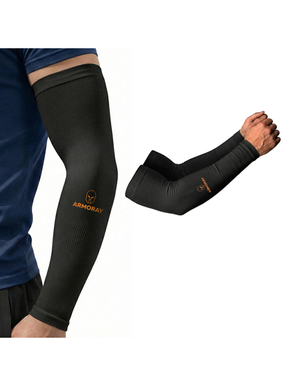 UV Protection Cooling Arm Sleeves Black 1 Pair Compression & Sun Protection for Men & Women