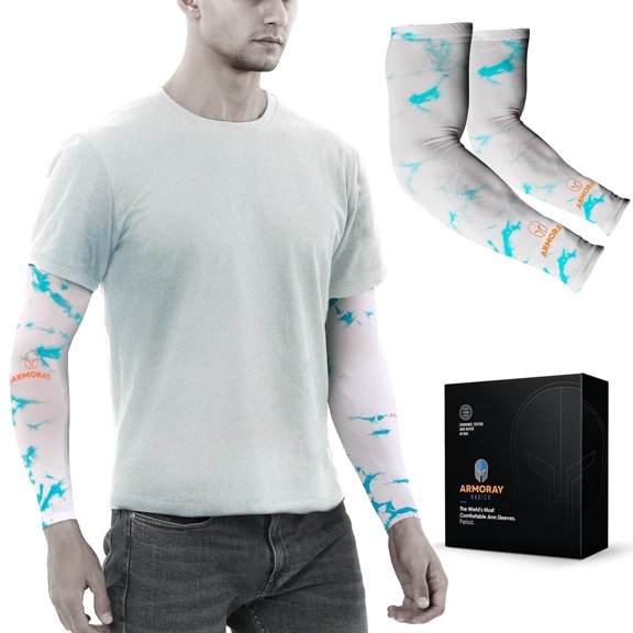 ARMORAY UV Sun Protection Athletic Arm Sleeves, Tattoo Cover Up, Sky Blue