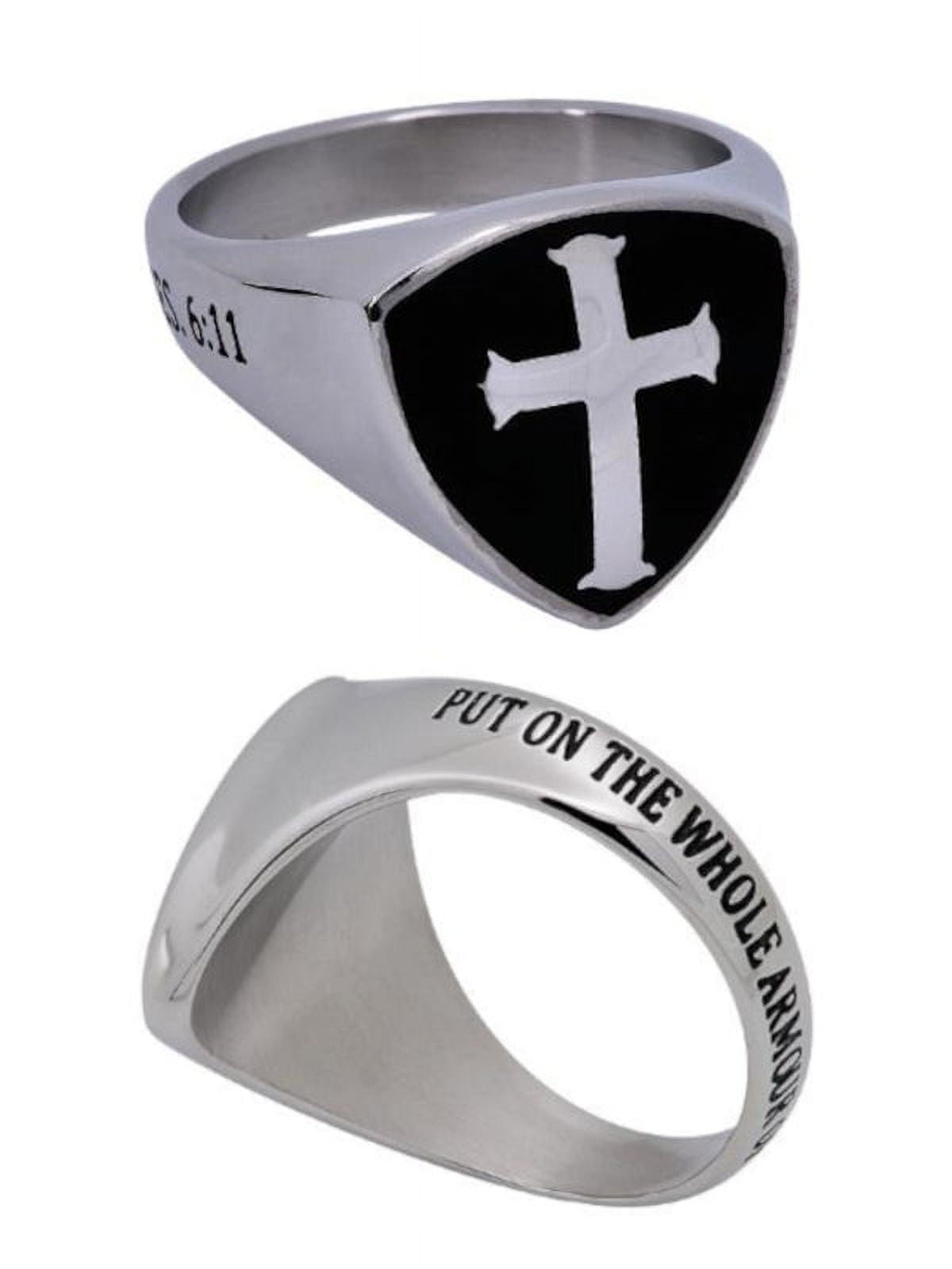 ARMOUR OF GOD Black Cross Ring, Engraved in Stainless Steel