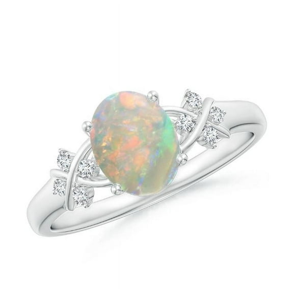 ARMOURA JEWELS 0.84ct Oval Shape Opal CZ Diamond Engagement Band Ring 925 Sterling Silver Cocktail Ring Gemstone For Women Ring Size : 7.5