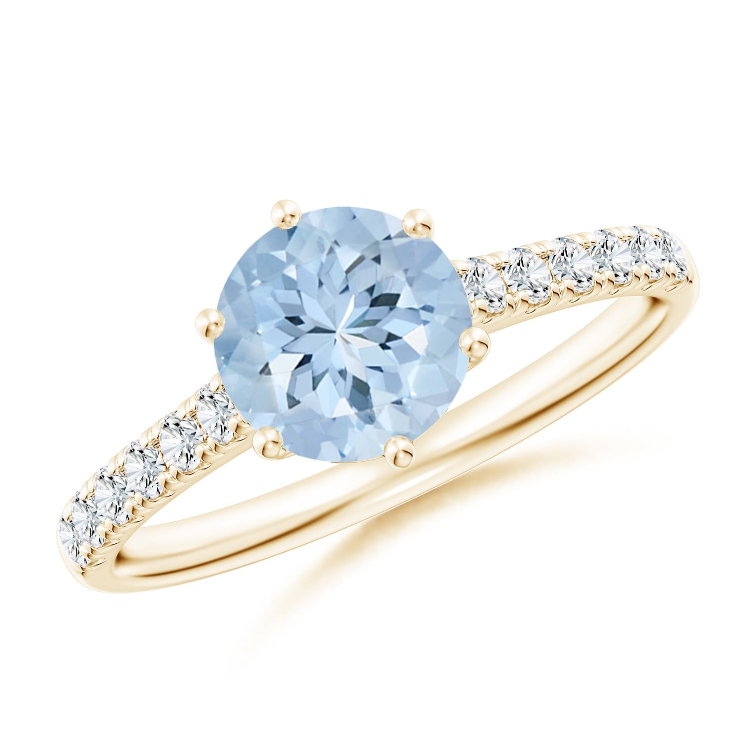 ARMOURA JEWELS Prong Set Round Shape Blue Aquamarine Solitaire With ...