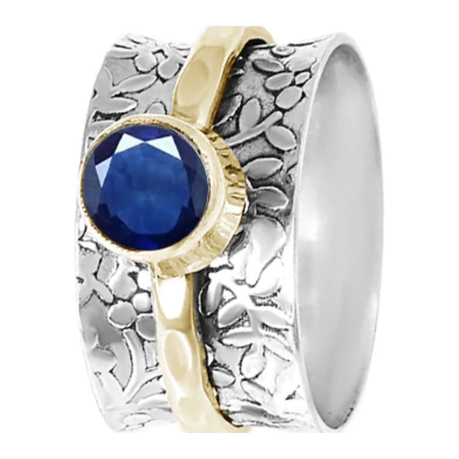 ARMOURA JEWELS Round Shape Blue Sapphire Spinner Ring 925 Sterling ...