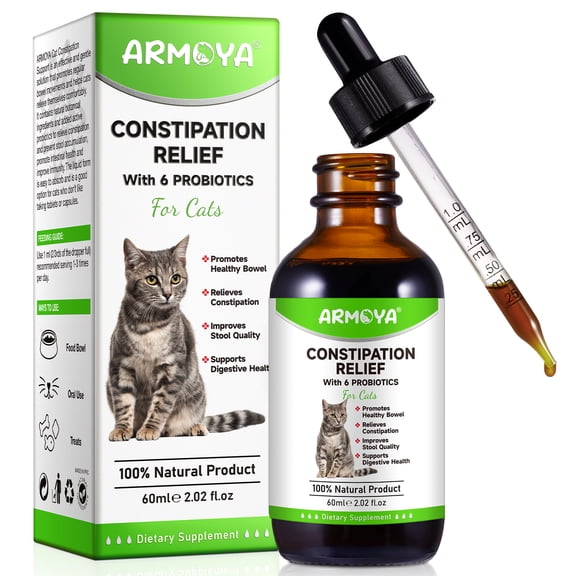 ARMOYA Cat Constipation Relief, Natural Supplement with 6 Probiotics, Digestive Support 2 fl.oz