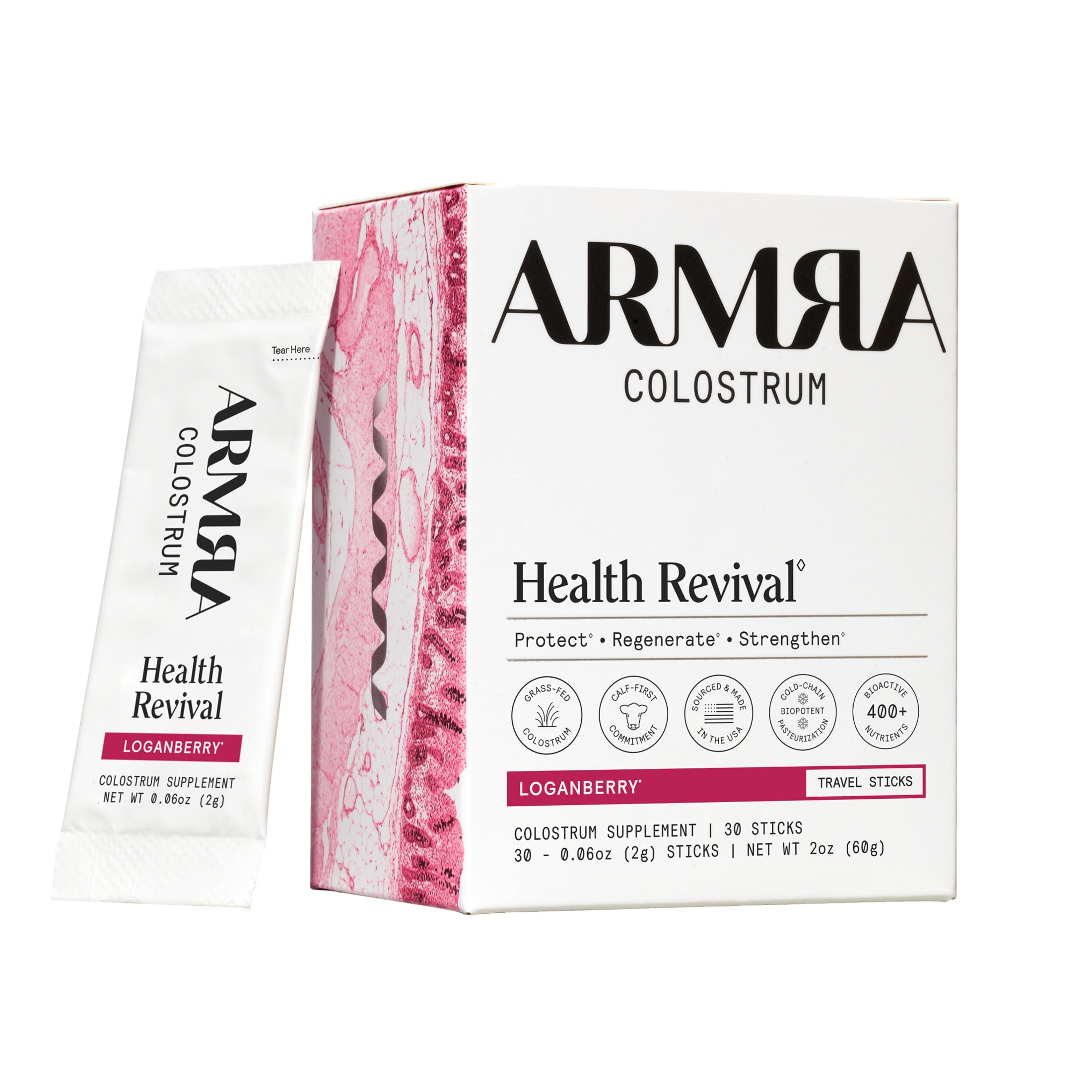 ARMRA Colostrum Loganberry Travel Sticks, 30 Count