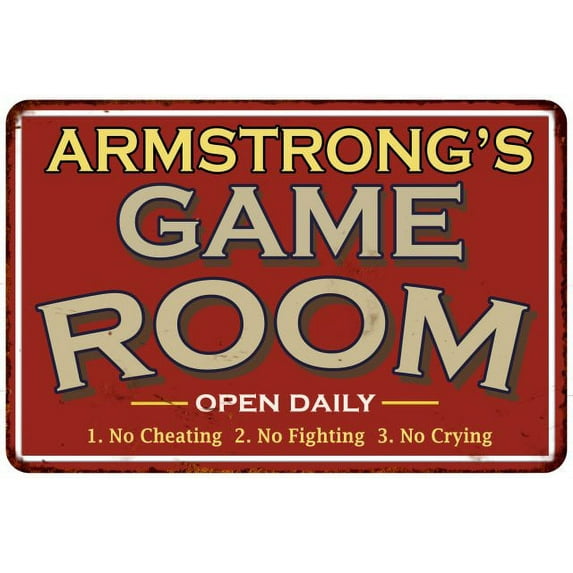 ARMSTRONG'S Game Room Sign Vintage 8 x 12 Matte Finish Metal 108120001012