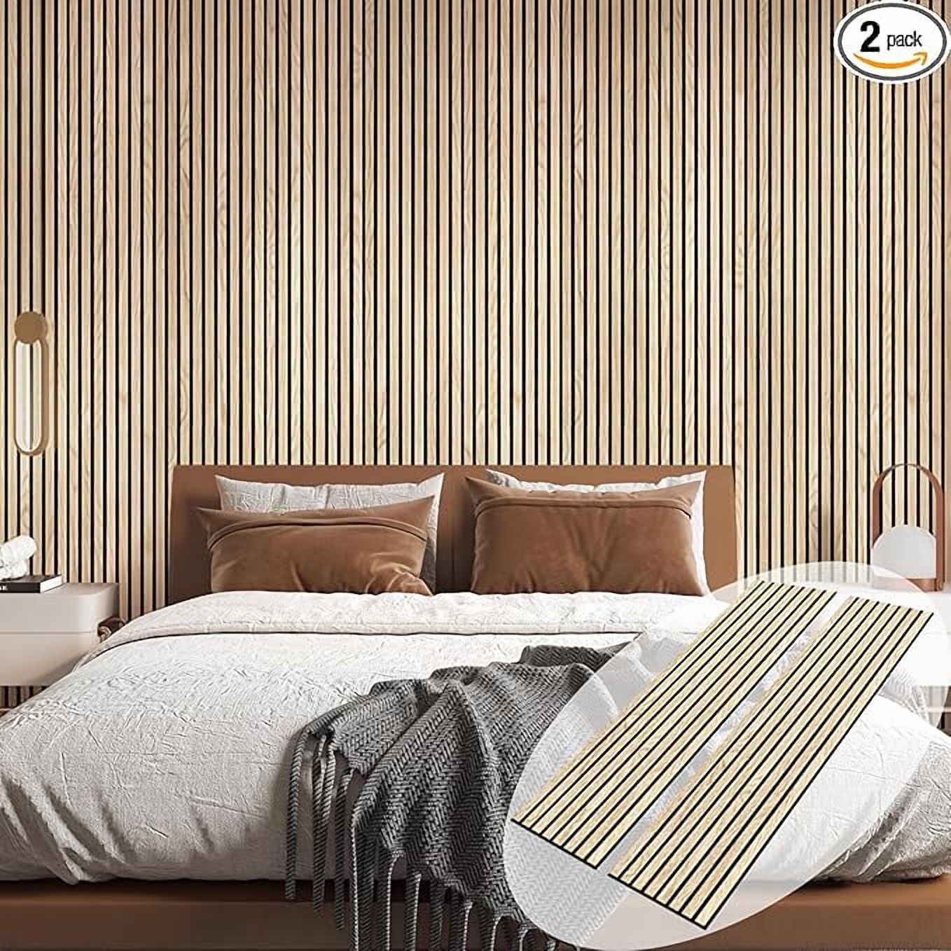 ARMURO 3D Wall Panels for Interior Wall Decor, 2-Pack Wood Panels for Wall, Oak Genuine Wood Veneer Acoustic Wall Panels - 12.6" W x 94.5" L