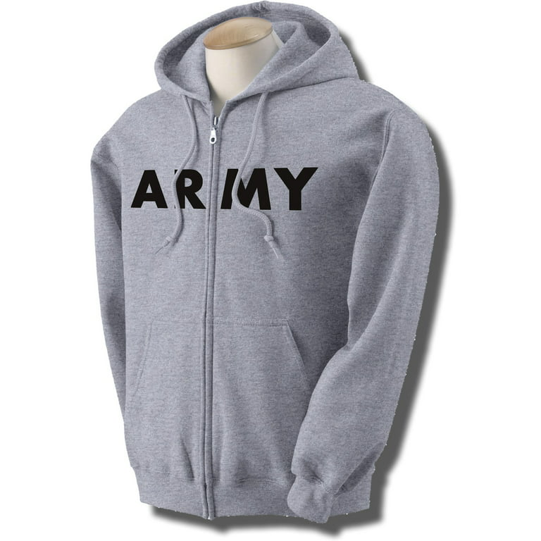 ARMY Full-Zip Hooded Sweatshirt in Gray