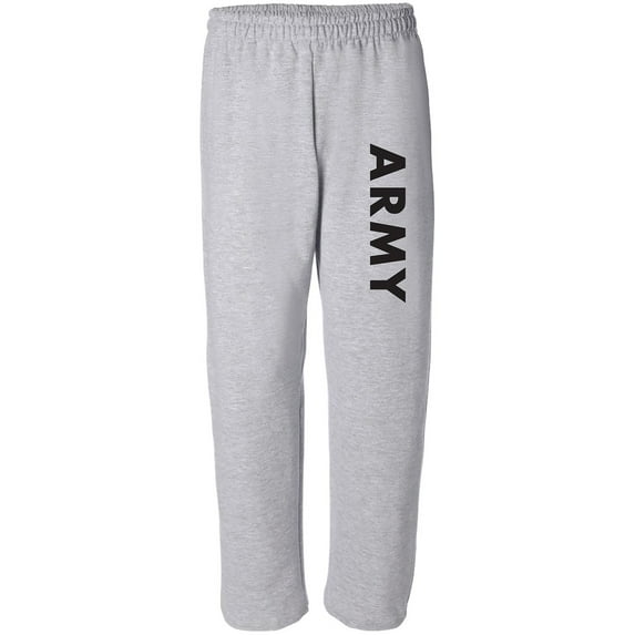 ARMY Open Bottom Military Style Sweat Pants in Gray with black print