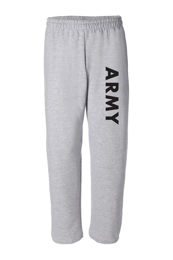 ARMY Open Bottom Military Style Sweat Pants in Gray with black print