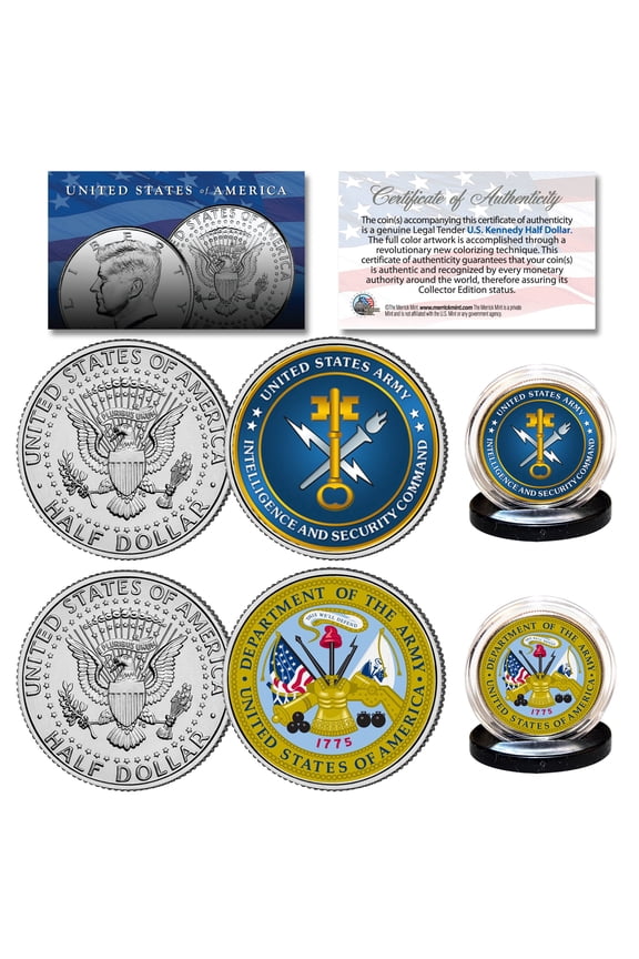ARMY & USA INTELLIGENCE Branch JFK Half Dollar Military 2-Coin U.S. Set