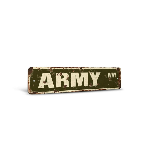 ARMY Vintage Style Rustic Street Sign – New Signs Military Soldier Retro Decorative Wall Sign for Home, Bar, Garage, or Outdoor Use | 6" X 24" Plastic Road Sign
