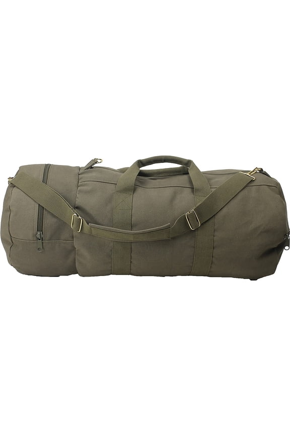ARMYU Cotton Canvas Large Shoulder Duffle Bag, Olive Drab Military Tote with Straps for Sports, Gym, Work, Everyday, Travel, Camping, Hiking, Overnight, Weekend - Packable, Carryall, Holdall