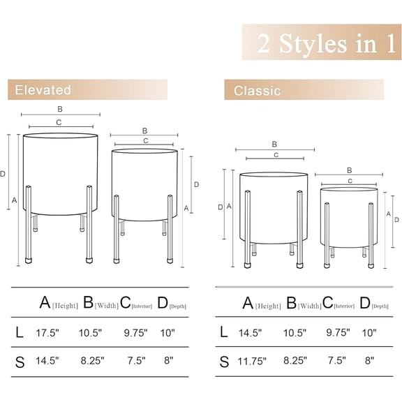 ARNIS Modern Plant Pots, Set of 2 Large Planters with Stand, Decorative Planters, Metal Pots with Drainage Holes for Living Room, Office, Garden or Balcony, 8.25 &10.5 Inch, Blue