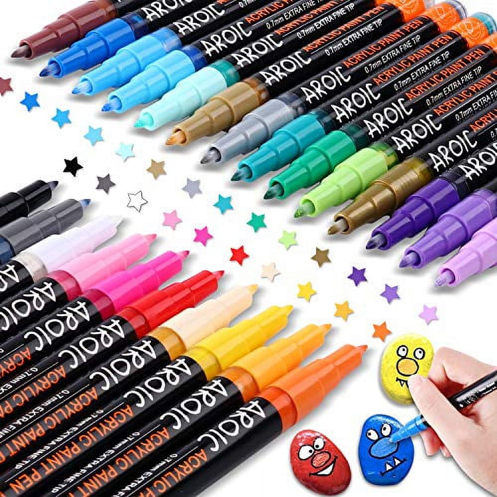 AROIC 24 Pack Acrylic Paint Pens for Rock Painting Fine Point Paint Markers  Acrylic Paint Markers For Wood,Metal,Plastic,Glass,Canvas, Ceramic,Craft