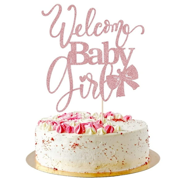 AROKIPPRY Welcome Baby Girl GGA1 Cake Toppers - Baby Shower, Baby Shower, Newborn Gender Show Girl Happy Birthday Party Decoration (Rose gold)
