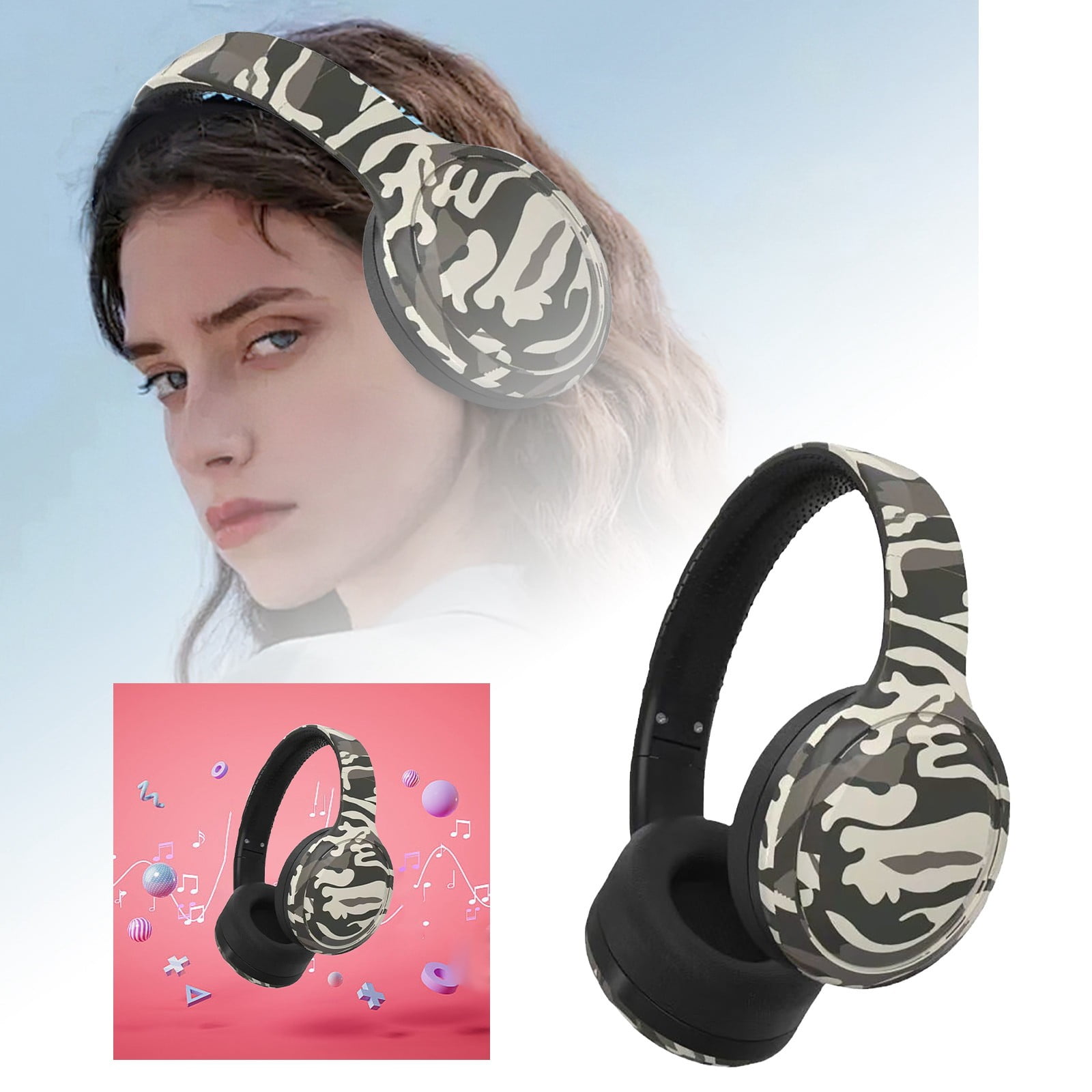 AROKOKO Bluetooth Headset Style Headband Headphones Customizable With