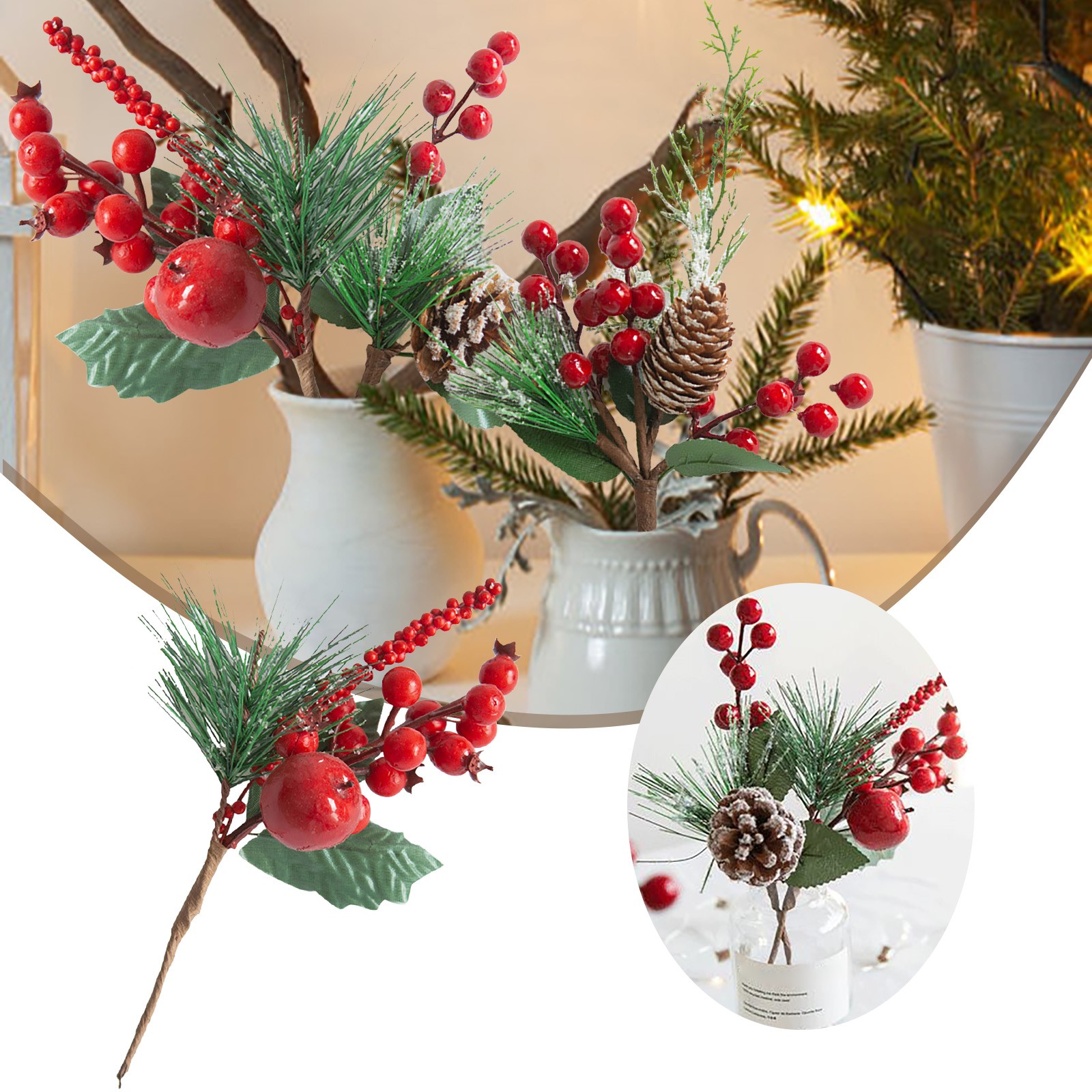 AROKOKO Christmas Artificial Flowers Christmas Red Fruit Cuttings And