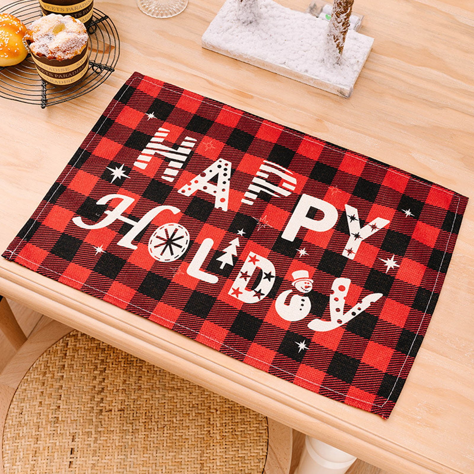 AROKOKO Placemat Red And Black Christmas Table Placemats Christmas