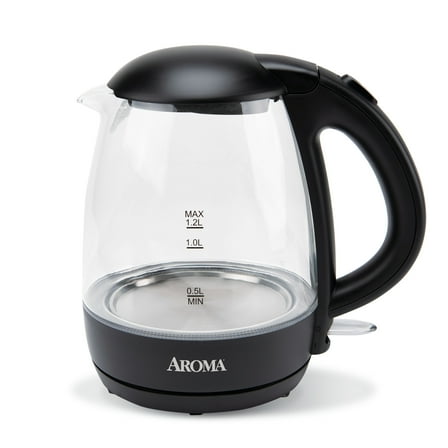 AROMA® 1.2L / 5-Cup Electric Glass Kettle, Black