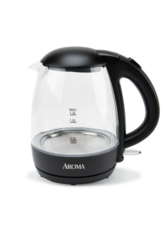 AROMA® 1.2L / 5-Cup Electric Glass Kettle, Black