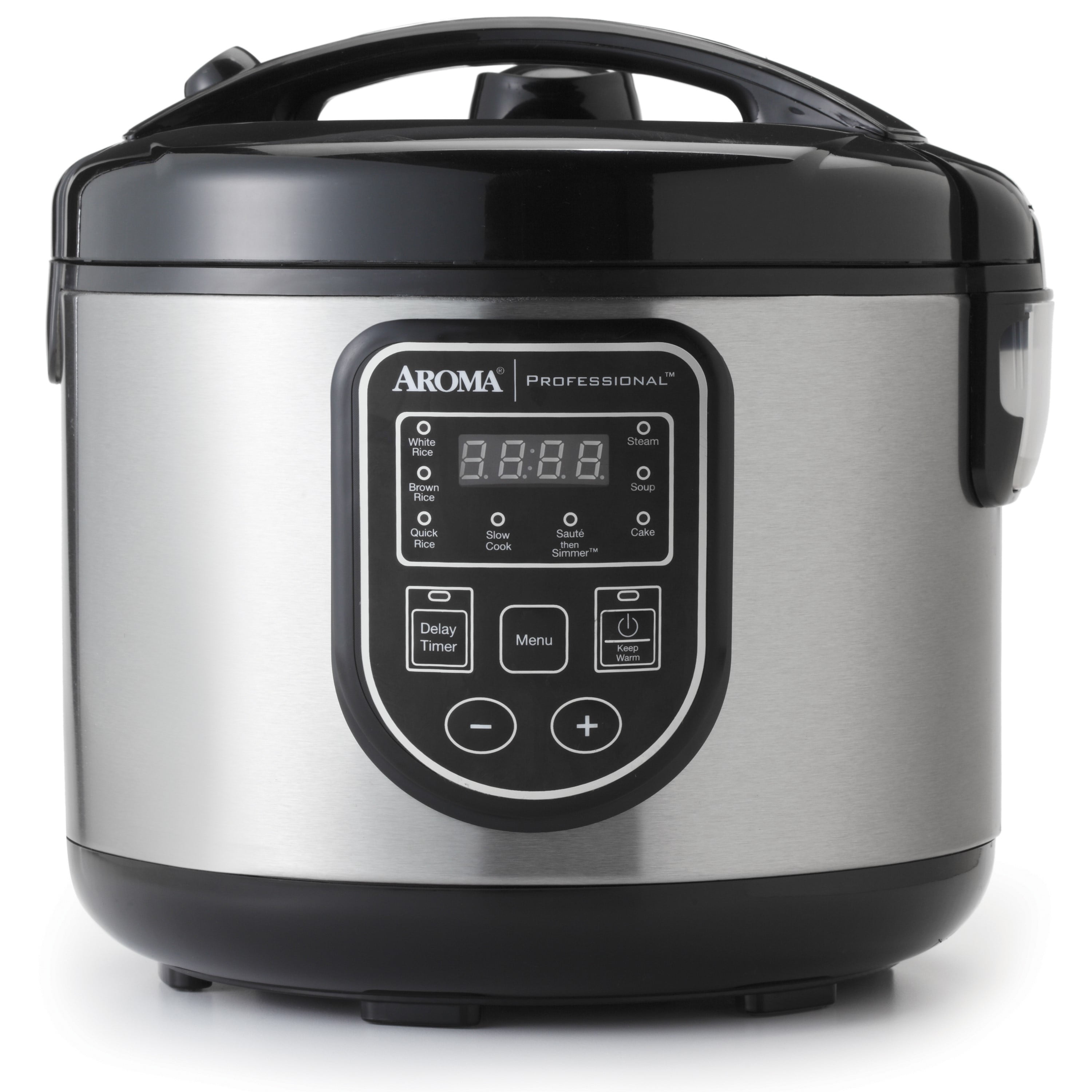 AROMA 8-Cup White Digital Rice Cooker in Black Control Panel ARC