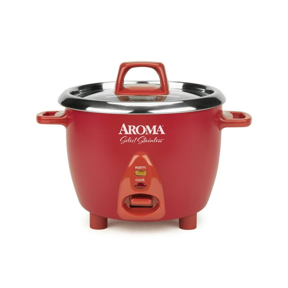 AROMA® 6-Cup (Cooked) / 1.2Qt. Select Stainless® Rice & Grain Cooker, Red, New, ARC-753SGR