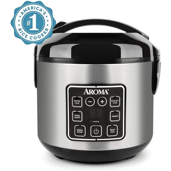 AROMA® 8-Cup Digital Rice & Grain Cooker, Multi-Cooker, 8X Bonded Granite Coating, Silver, New