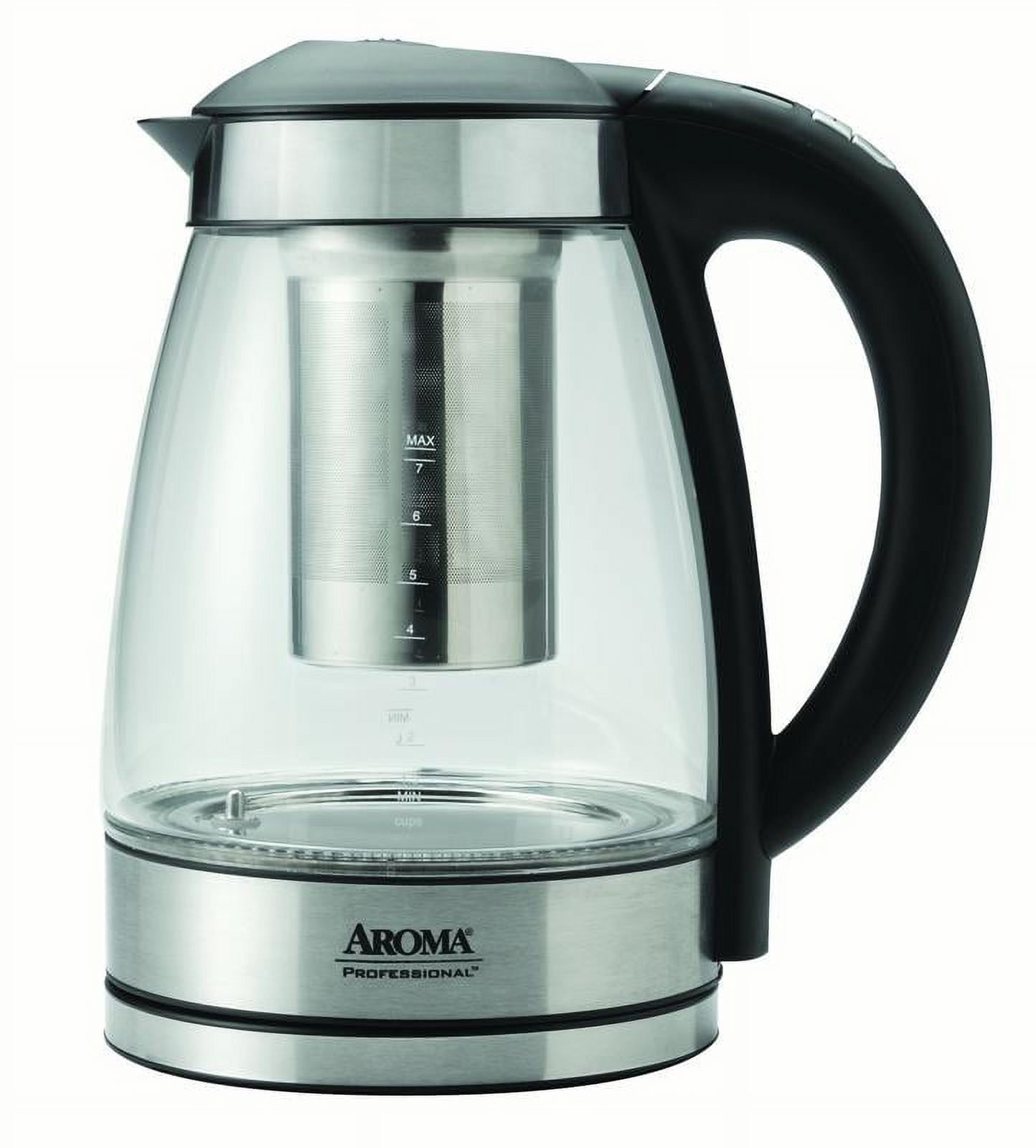 Aroma Housewares 7-Cup Digital Glass Electric Kettle with Cordless Pouring,  One-Touch Operation, Automatic Shut-off (AWK-162BD), Transparent Glass