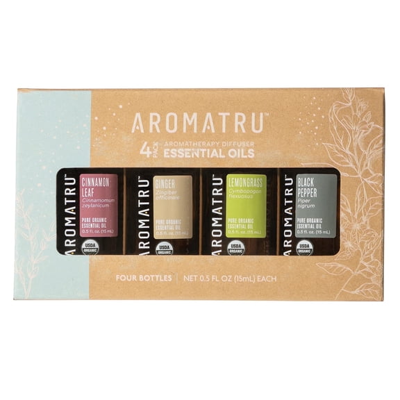 AromaTru Energize Essential Oil Kit with Plug-In Diffuser, 2 fl oz, 4 Count