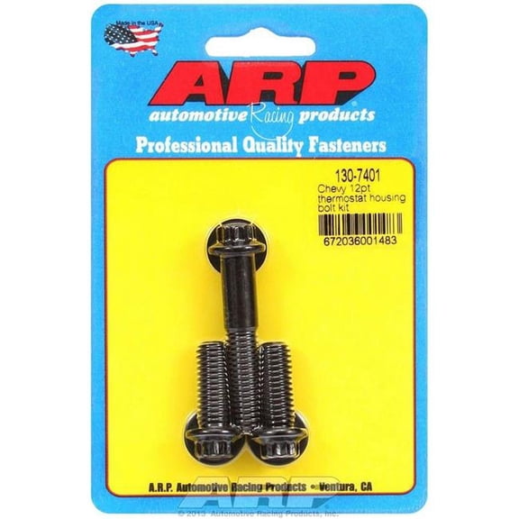 ARP  0.375 in. Male Thread Thermostat Housing Bolt Kit with 1 x 2 in. Long 12 Point Head Chromoly for 1978-1990 Black Oxide Chevrolet V8