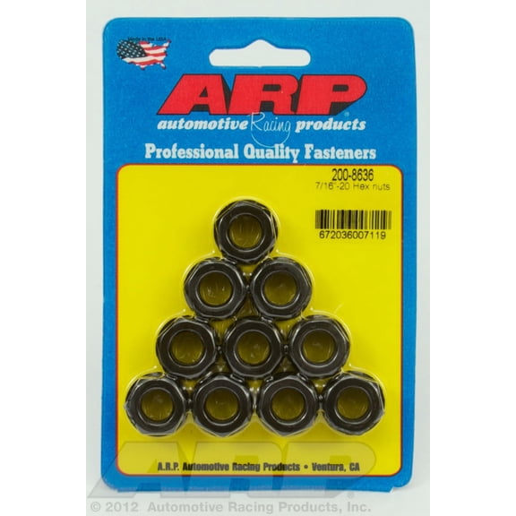 ARP 2008636 Hex Nuts, Steel With Black Oxide Finish, Package Of 10 With 7/16-20 Thread Size And 11/16 Socket Size