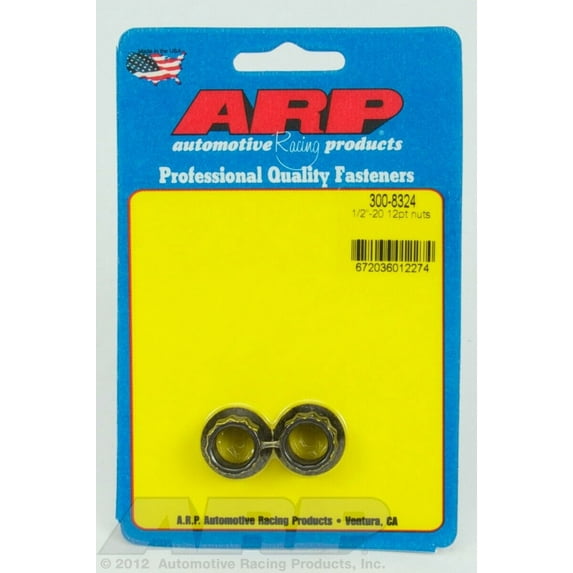 ARP 3008324 Stainless Steel 12-Point Nuts, Package Of 2, With 1/2-20 Thread Size And 9/16 Socket Size