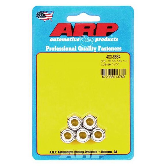ARP 400-8664 0.37-16 in. Stainless Steel Hex Nyloc Nuts - Set of 5
