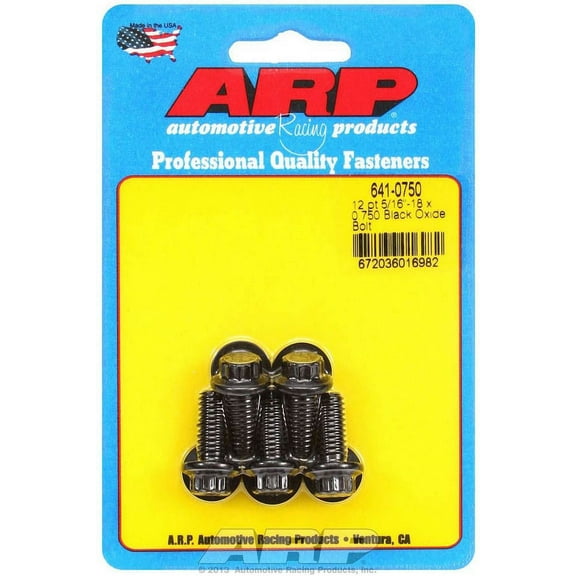 ARP 641-0750 Black Oxide 5/16-18" RH Thread 0.750" UHL 12-Point Bolt with 3/8" Socket and Washer, (Set of 5)
