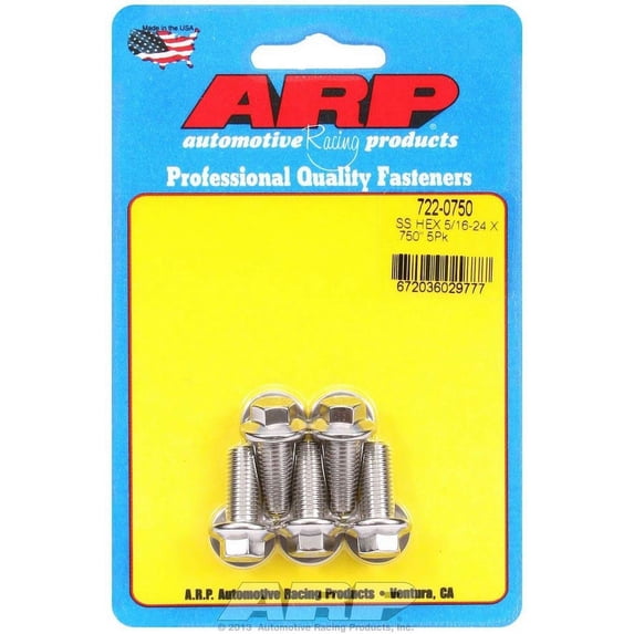 ARP 722-0750 Stainless Steel 5/16-24" Fine RH Thread 0.750" UHL 6-Point Bolt with 3/8" Socket and Washer, (Set of 5)