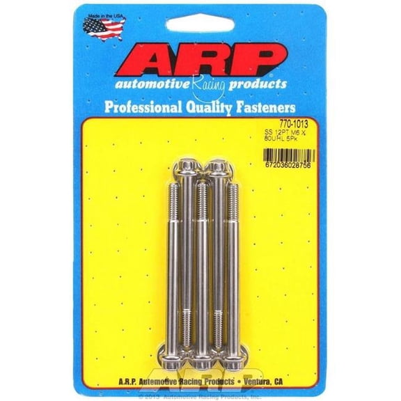 ARP ARP770-1013 6 x 1 x 80 mm Thread 12 Point Head Stainless Steel Bolt, Polished - Set of 5