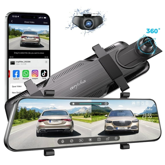 ARPHA Mirror Dash Cam E21 1080P Front and Rear View WiFi Built-In GPS 10 Inch