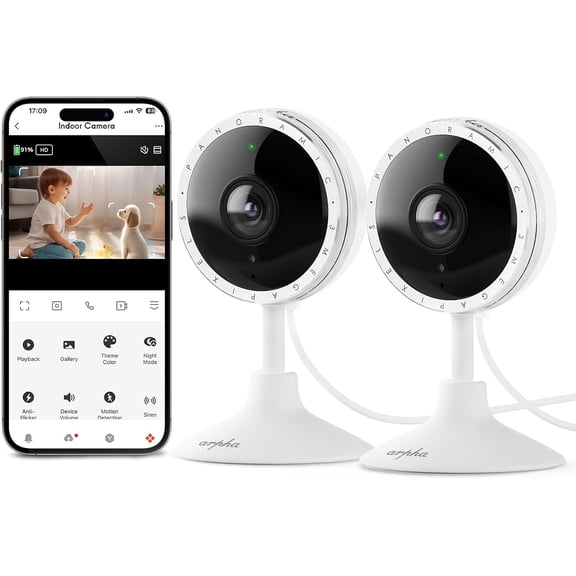 ARPHA 2K Indoor Security Camera with App, WiFi Home Camera, Sound Detection, PIR Motion Detection, Night Vision 130° 2-Way Talk, Easy to Install.