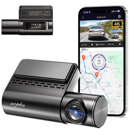 ARPHA 4K Dash Cam for Car - Built-in WiFi GPS Car Dashboard Camera Recorder with UHD 2160P, 150° Wide Angle, WDR, Night Vision G-Sensor 24H Parking Mode