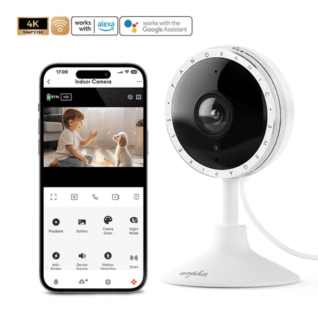 ARPHA P160M Smart Home Indoor 4K UHD 1-Channel 8 MP Security Camera, White, 1