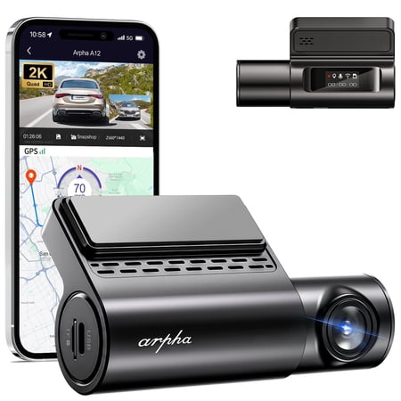 ARPHA Car Camera, 2K Dash Cam with WiFi, 150° QHD Wide Angle Dash Camera for Cars, Voice Control, GPS, WDR Night Vision, 24H Parking Mode, Easy to Install