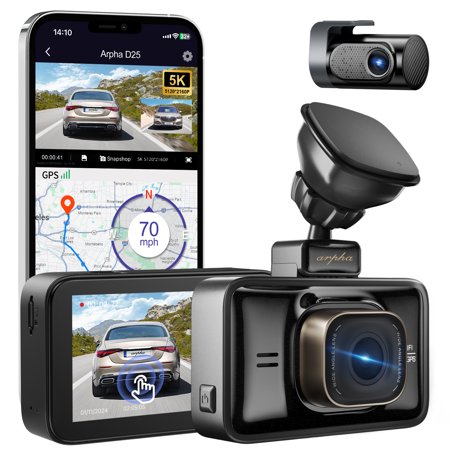 ARPHA Dash Cam Front and Rear, 4K+1080P Car Camera with 3'' Touch Screen Voice Control, which has 128GB eMMC, 5G WiFi GPS, WDR Night Vision Driving Rocorder, Parking Mode G-Sensor