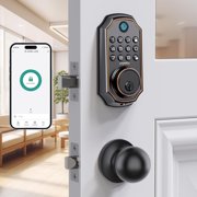 ARPHA Keyless Entry Door Lock Deadbolt with Handle Set, 100 Code Smart Fingerprint Door Lock, App Control, Anti-Peeping Password Auto Lock, One Time Code, Zinc Alloy Black